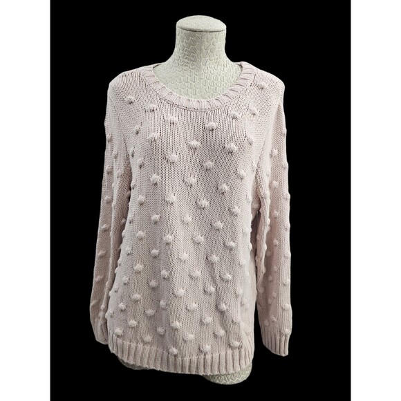 ALK Women's L Vince‎ Camuto Cotton Popcorn Sweater Light Pink Knit Pullover EUC - Picture 1 of 9